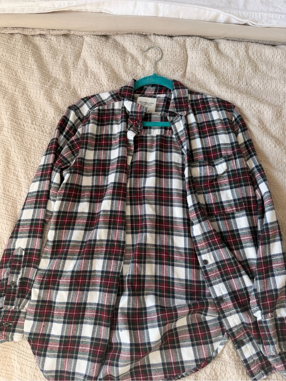 Plaid Flannel Button-Up Shirt - White, Black & Red Abercrombie